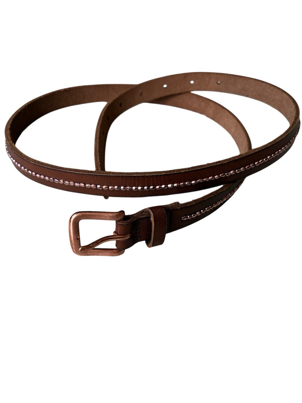 American Eagle Women's Brown Rose Gold Beaded Leather Belt Size Medium
